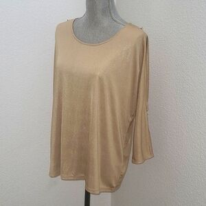 INC International Concepts Gold Cold Shoulder Split Sleeve Top